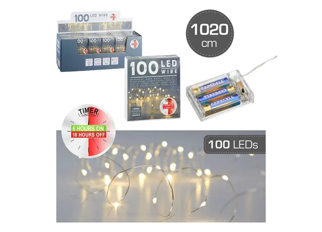 100-LED Mikro-Lichterkette, 1000 cm mit Timer, Energieeffiziente Beleuchtung TK Gruppe® Grosshandel 