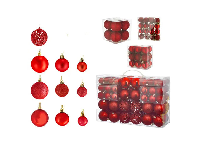 100er Set rote Christbaumkugeln – Vielfältiges Sortiment für Weihnachtsbaum TK Gruppe® Grosshandel 