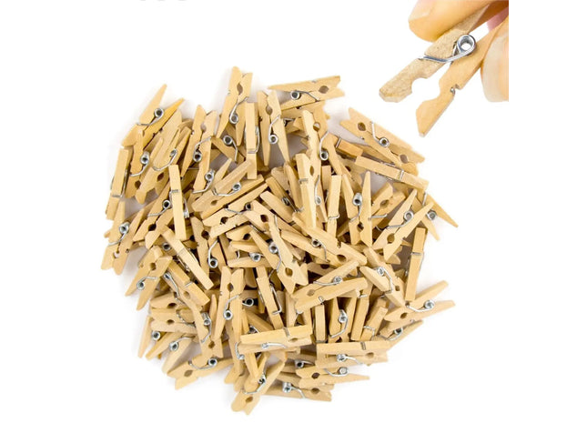 100x Miniklammern - Größe 25 mm Mini Klammer Wäscheklammern Holzklammer aus echten Holz