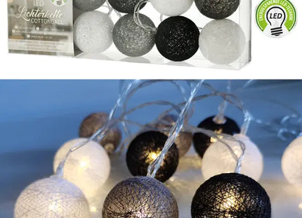 10er LED Baumwollkugel-Lichterkette, Buntgemischt, 300cm, Ø 6cm TK Gruppe® Grosshandel 