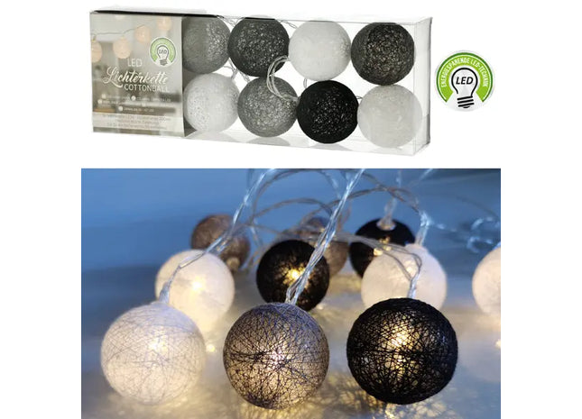 10er LED Baumwollkugel-Lichterkette, Buntgemischt, 300cm, Ø 6cm TK Gruppe® Grosshandel 