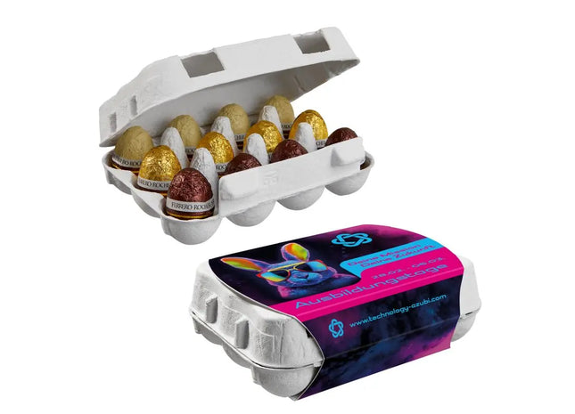 12er Karton mit Ferrero Rocher Ostereiern – Personalisiertes Schokoladen-Geschenk TK Gruppe® Grosshandel 