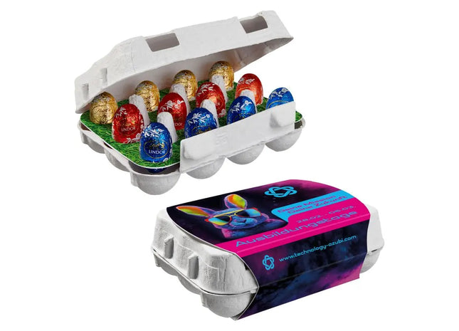 12er Ostereier-Karton mit Lindt Lindor Mini-Eiern – Personalisiertes Luxusgeschenk TK Gruppe® Grosshandel 