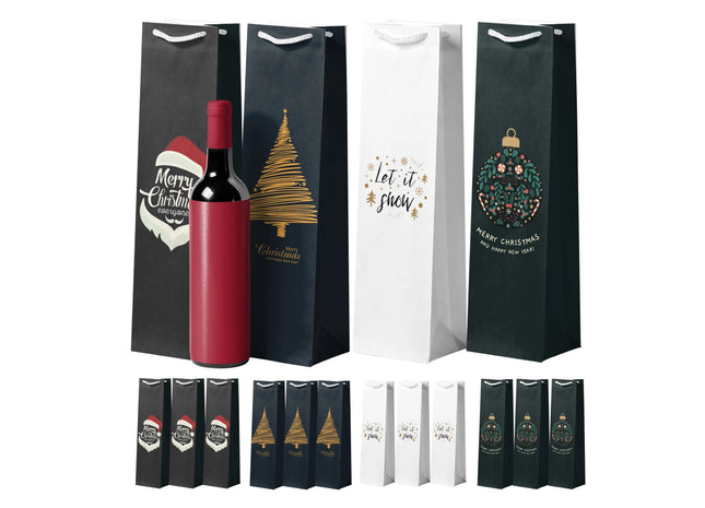 12x XXL Flaschentüten Weihnachtstaschen Bootle Bag Flaschen Weihnachten Geschenktüten Weihnachtstüte Geschenktaschen für Weintragetasche & Weintüte
