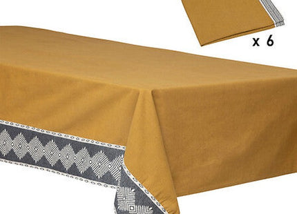 Set Tischdecke und 6 Servietten Inuit Baumwolle Ockergelb 250x150cm