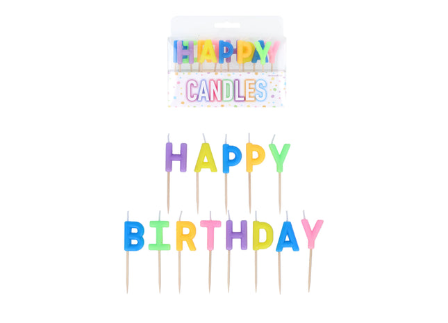 13Er Set Bunte Geburtstagskerzen „Glücklicher Geburtstag“, Helle Farben, 2-2,8 cm TK Gruppe® Grosshandel 