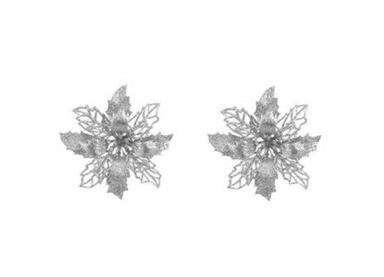 Shimmering Silver Poinsettia Clip Set - 2 Pieces: Festive Holiday Ornament Clips TK Gruppe® Grosshandel 