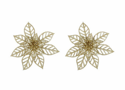 Gilded Poinsettia Clip Set - 2 Pieces: Festive Holiday Ornament Clips TK Gruppe® Grosshandel 