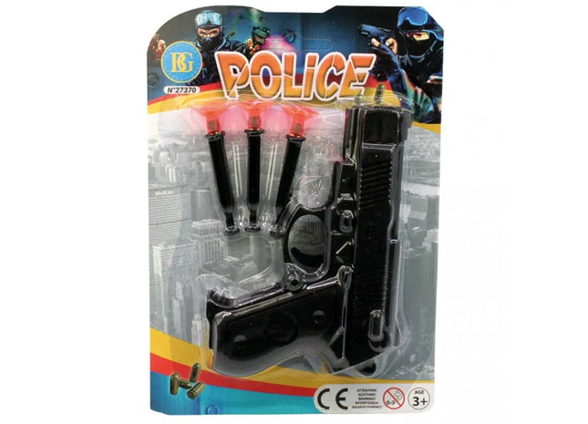 15cm Spielzeugpistole mit 3 Saugpfeilen auf Karte - Sicheres Zielspielzeug TK Gruppe® Grosshandel 