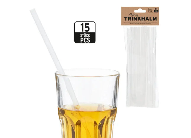 15er Set Mehrweg-Trinkhalme, transparent, ca. 22 cm hoch, langlebig, umweltfreundlich, leicht zu reinigen TK Gruppe® Grosshandel 