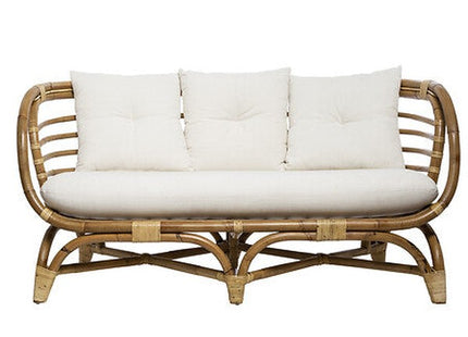 Sofa "Farah" 2-Sitzer Rattan Stoff weiß