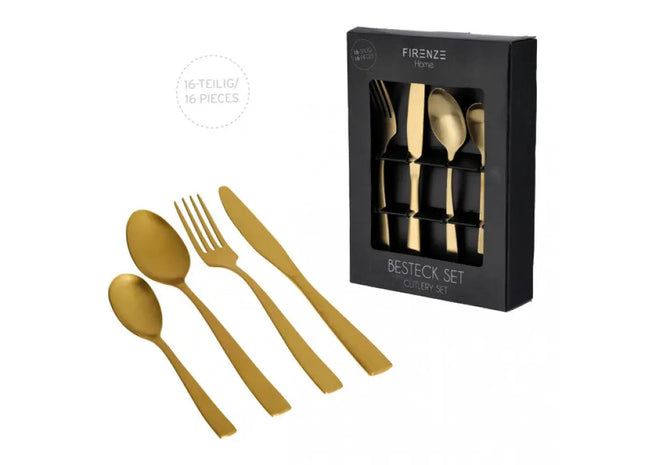 16-teiliges Besteckset in Mattgold, Edelstahl 430 – Elegantes Tafelgeschirr TK Gruppe® Grosshandel 