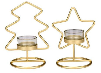 Set of 2 Festive Candle Holders: Tree & Star Designs - Decorative Candle Stands for Holiday Ambiance TK Gruppe® Grosshandel 