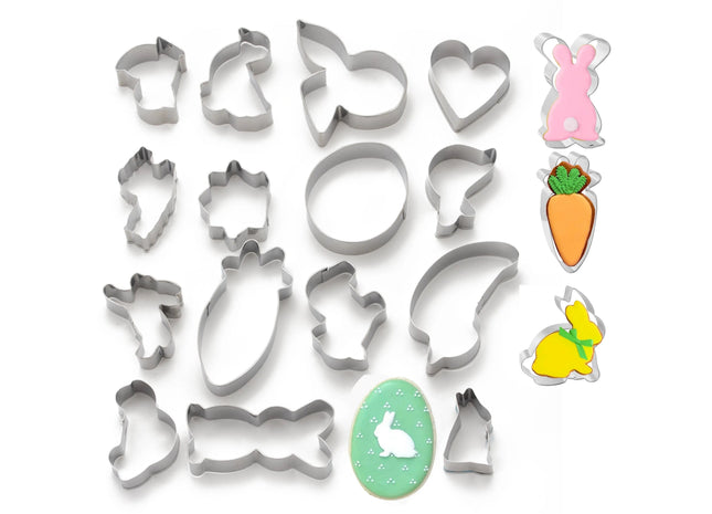 16er Set Ausstechformen Hase Ostern - Backen Osterhase Keksausstecher & Ausstechform & Ausstecher & Backform für Plätzchen (16er Set)