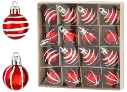 16er Set Christbaumkugeln in Rot und Weiß - Dekorative 3cm Weihnachtsbaumkugeln TK Gruppe® Grosshandel 
