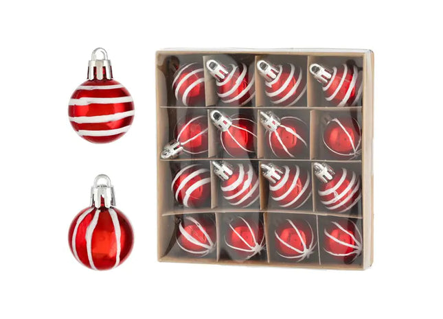 16er Set Christbaumkugeln in Rot und Weiß - Dekorative 3cm Weihnachtsbaumkugeln TK Gruppe® Grosshandel 