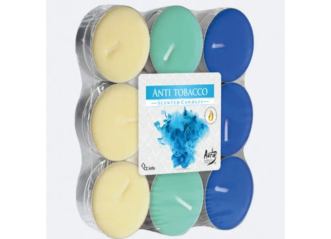 18er-Pack Anti-Tabak Duft-Teelichter - Geruchsneutralisierende Kerzen im Blockformat TK Gruppe® Grosshandel 