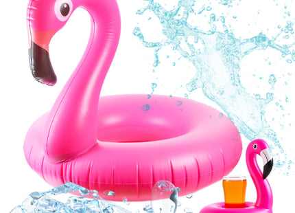 Flamingoring ca. 110 cm Schwimmring Flamingo aufblasbar Pool & Wasser mit Getränkehalter für Erwachsene & Kinder