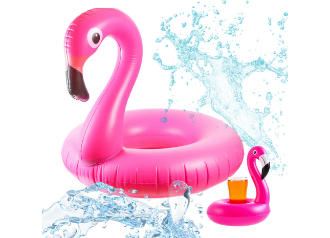 Flamingoring ca. 110 cm Schwimmring Flamingo aufblasbar Pool & Wasser mit Getränkehalter für Erwachsene & Kinder