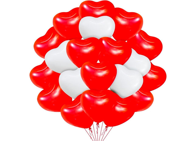 50x XXL Herzluftballons Helium geeignet Ø 40 cm Luftballons Herz Herzballon rot & weiß als Deko für Sie & Ihn Hochzeit & Valentinstag (50x Herzluftbal
