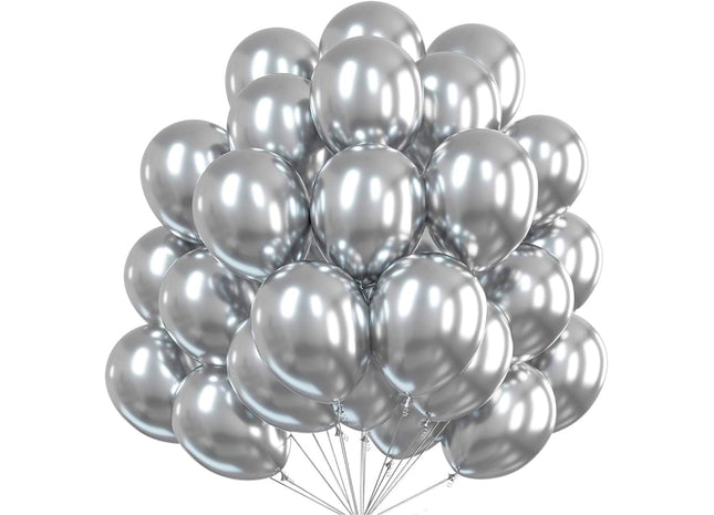 50x Luftballons Silber Ø 35 cm - Helium - Kein Plastik -100 % Bio & recyclebar - metallic Deko Dekoration zur Befüllung mit Ballongas