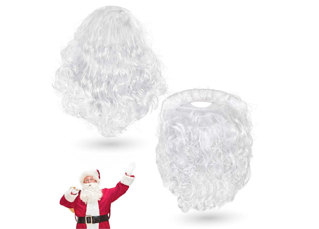 2 in 1 - Weihnachtsmannbart - Nikolausbart Bart weiß Weiss - Perücke zum Verkleiden als Nikolaus - Weihnachtsmann - Santa - Weihnachten