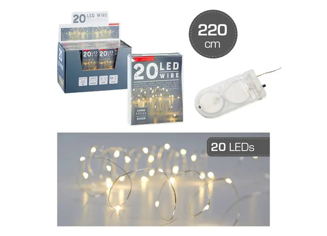 20-LED-Miniatur-Lichterkette, 220 cm, batteriebetrieben durch Knopfzellen TK Gruppe® Grosshandel 