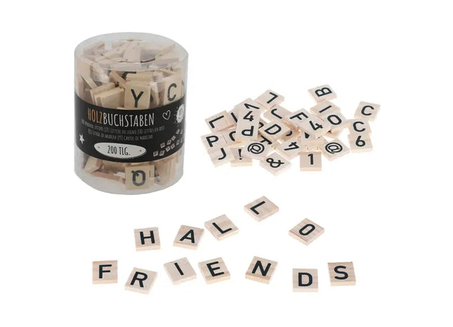 200 Holzbuchstaben im Set, Verpackt in PVC-Tube - Kreatives Bastelmaterial TK Gruppe® Grosshandel 