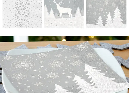 20er Pack Silberne Weihnachtsservietten, 3-lagig - Elegantes Tafelzubehör TK Gruppe® Grosshandel 