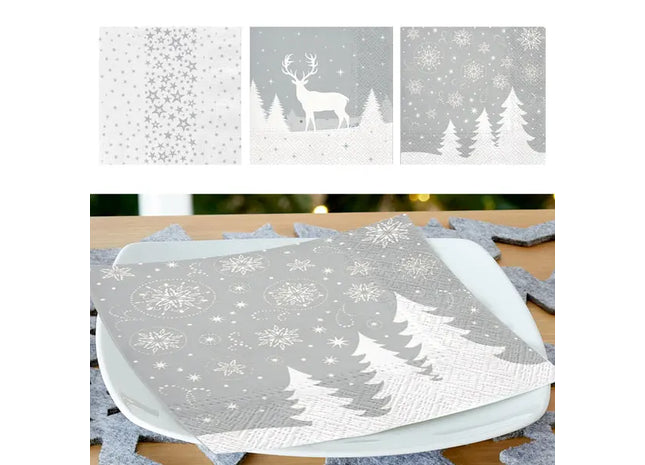 20er Pack Silberne Weihnachtsservietten, 3-lagig - Elegantes Tafelzubehör TK Gruppe® Grosshandel 