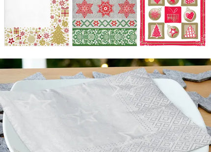 20er Pack Weihnachtsservietten mit sortierten Motiven - Festliche Tischdeko TK Gruppe® Grosshandel 