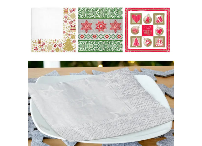 20er Pack Weihnachtsservietten mit sortierten Motiven - Festliche Tischdeko TK Gruppe® Grosshandel 