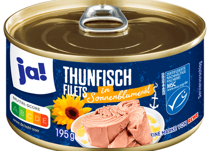 ja! Thunfischfilets in Sonnenblumenöl 195g