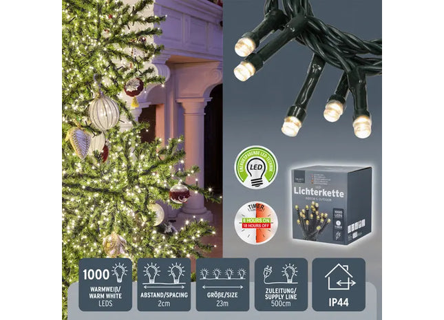 23m LED-Lichterkette mit 1.000 Leuchtdioden - Ideal für Ausgedehnte Beleuchtung TK Gruppe® Grosshandel 
