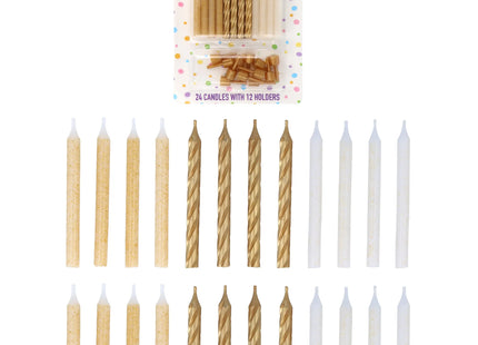 24 Set Partykirschen, 6 cm, in 3 verschiedenen Gold-Styles mit 12 Kerzenhaltern TK Gruppe® Grosshandel 