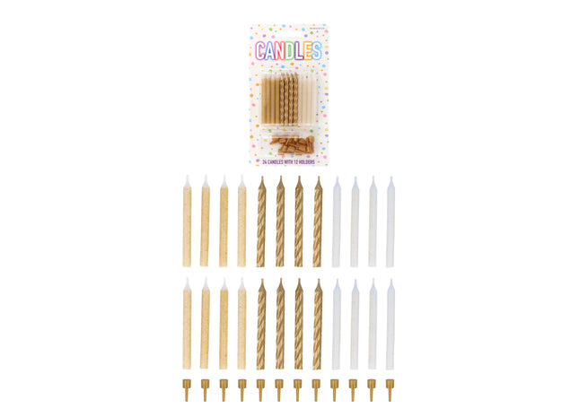 24 Set Partykirschen, 6 cm, in 3 verschiedenen Gold-Styles mit 12 Kerzenhaltern TK Gruppe® Grosshandel 