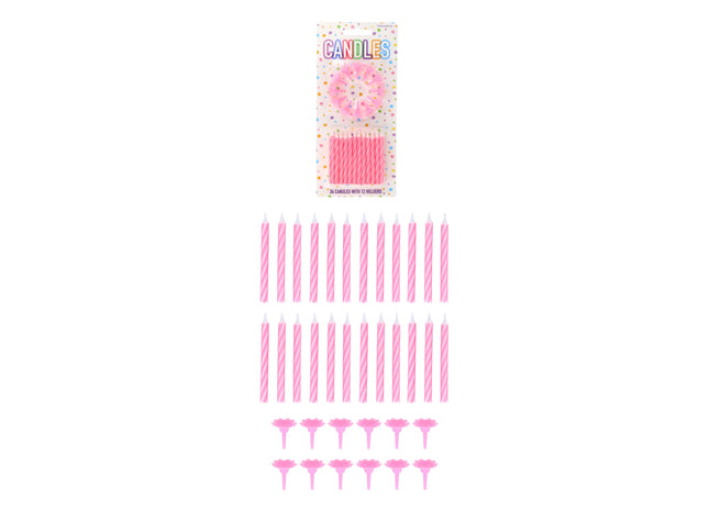 24 rosa Partykirschen, 6 cm mit 12 Haltern – dekoratives Geburtstagskerzen-Set TK Gruppe® Grosshandel 