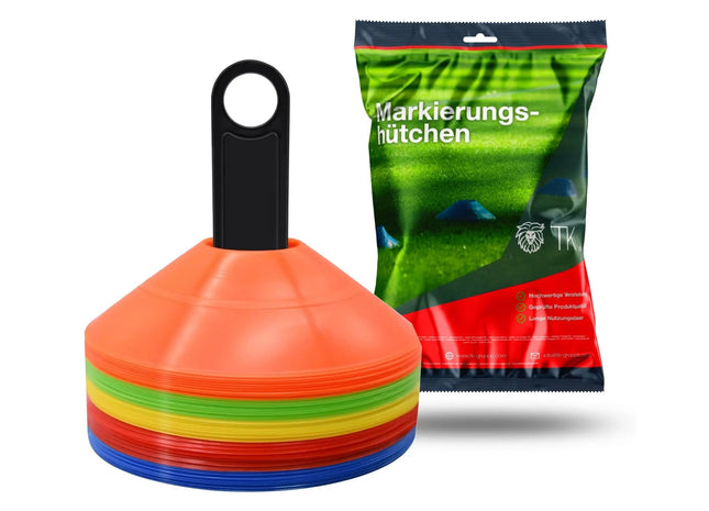 20x Markierungshütchen Hütchen Kegel für Slalom Trainingszubehör & Fußballzubehör für Fußball, Leichtathletik UVM. (20x)