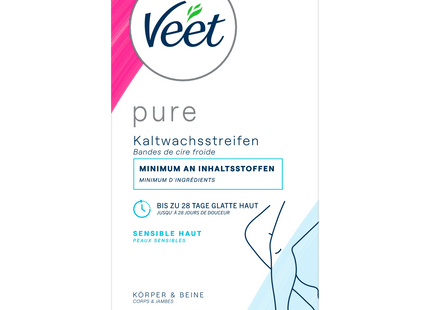 Veet Pure Kaltwachsstreifen Körper & Beine Sensible Haut 20 Stück