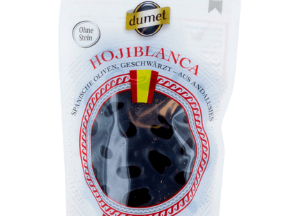 Dumet Hojiblanca schwarze Oliven ohne Stein 150g