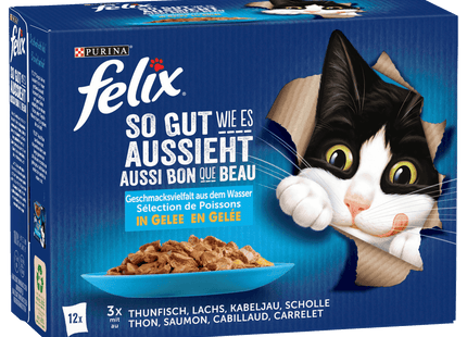 Purina Felix So gut wie es aussieht Geschmacksvielfalt aus dem Wasser in Gelee 12x85g