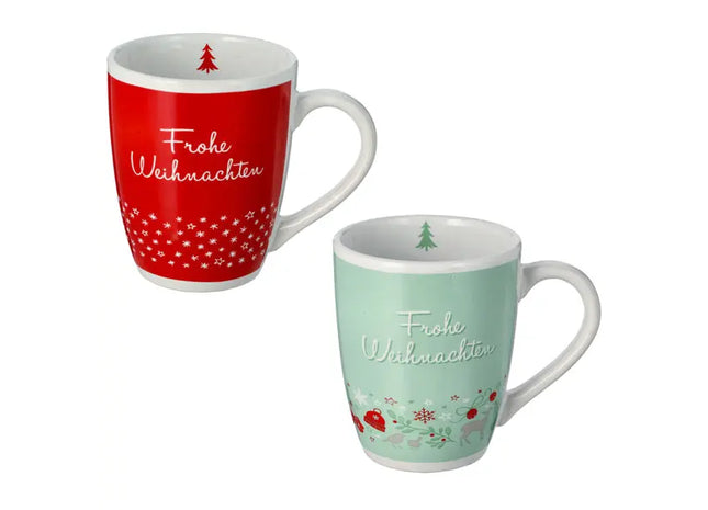 2er Set Bauchige Weihnachtsbecher, 9,5cm Hoch, Festliches Trinkgeschirr TK Gruppe® Grosshandel 
