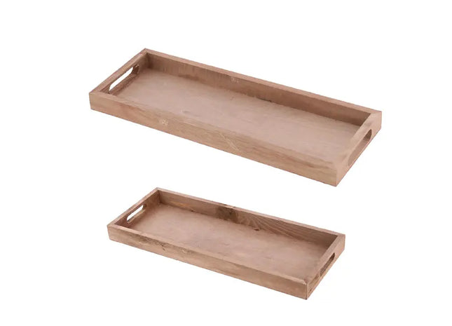 2er Set Braune Holztabletts mit Griffen, Dekorativ, Ca. 50x20 cm – Stilvolles Servieren TK Gruppe® Grosshandel 