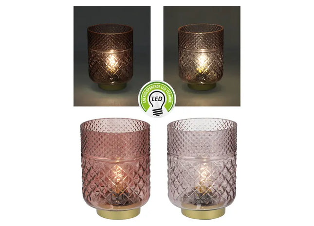 2er Set Dunkle Kristallglas-LED Leuchten, 17 cm Hoch - Elegante Raumbeleuchtung TK Gruppe® Grosshandel 