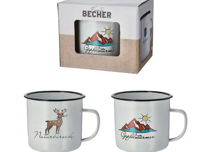 2er Set Emaille-Becher 'Nature', 9cm Hoch, Rustikales Trinkgeschirr TK Gruppe® Grosshandel 