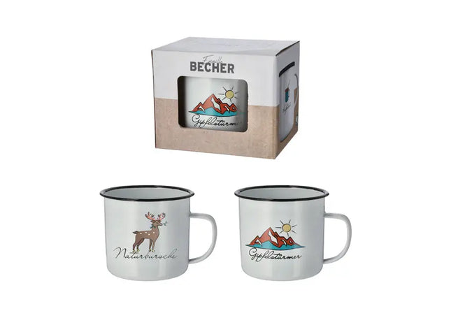 2er Set Emaille-Becher 'Nature', 9cm Hoch, Rustikales Trinkgeschirr TK Gruppe® Grosshandel 