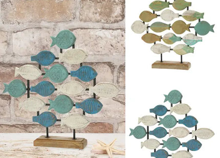 2er Set Fischschwarm-Skulpturen auf Sockel, ca. 60x57 cm - Maritimes Dekorelement TK Gruppe® Grosshandel 