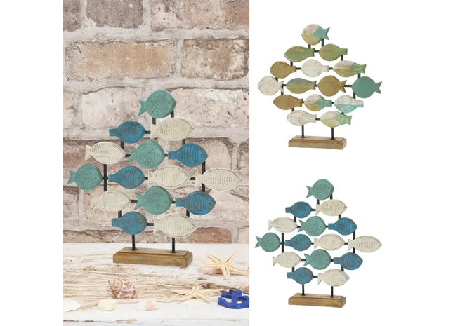 2er Set Fischschwarm-Skulpturen auf Sockel, ca. 60x57 cm - Maritimes Dekorelement TK Gruppe® Grosshandel 