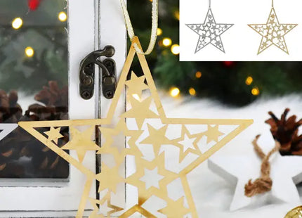 2er Set Große Metallstern-Hänger, Ca. 15 cm – Elegante Deko-Elemente TK Gruppe® Grosshandel 