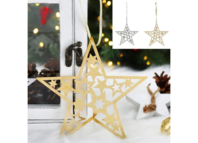 2er Set Große Metallstern-Hänger, Ca. 15 cm – Elegante Deko-Elemente TK Gruppe® Grosshandel 